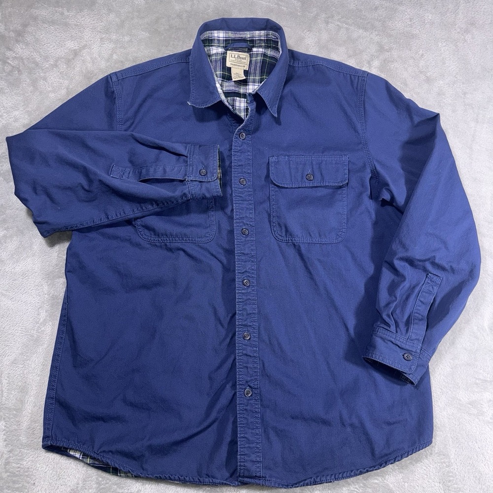 LL Bean Hurricane Shirt Utility Chore Shacket Plaid Flannel Lined Button Mens L